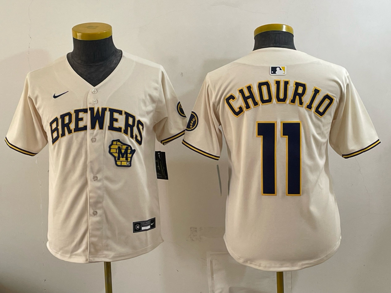 Youth 2026 Milwaukee Brewers #11 Chourio cream Game Nike MLB Jersey 0918004